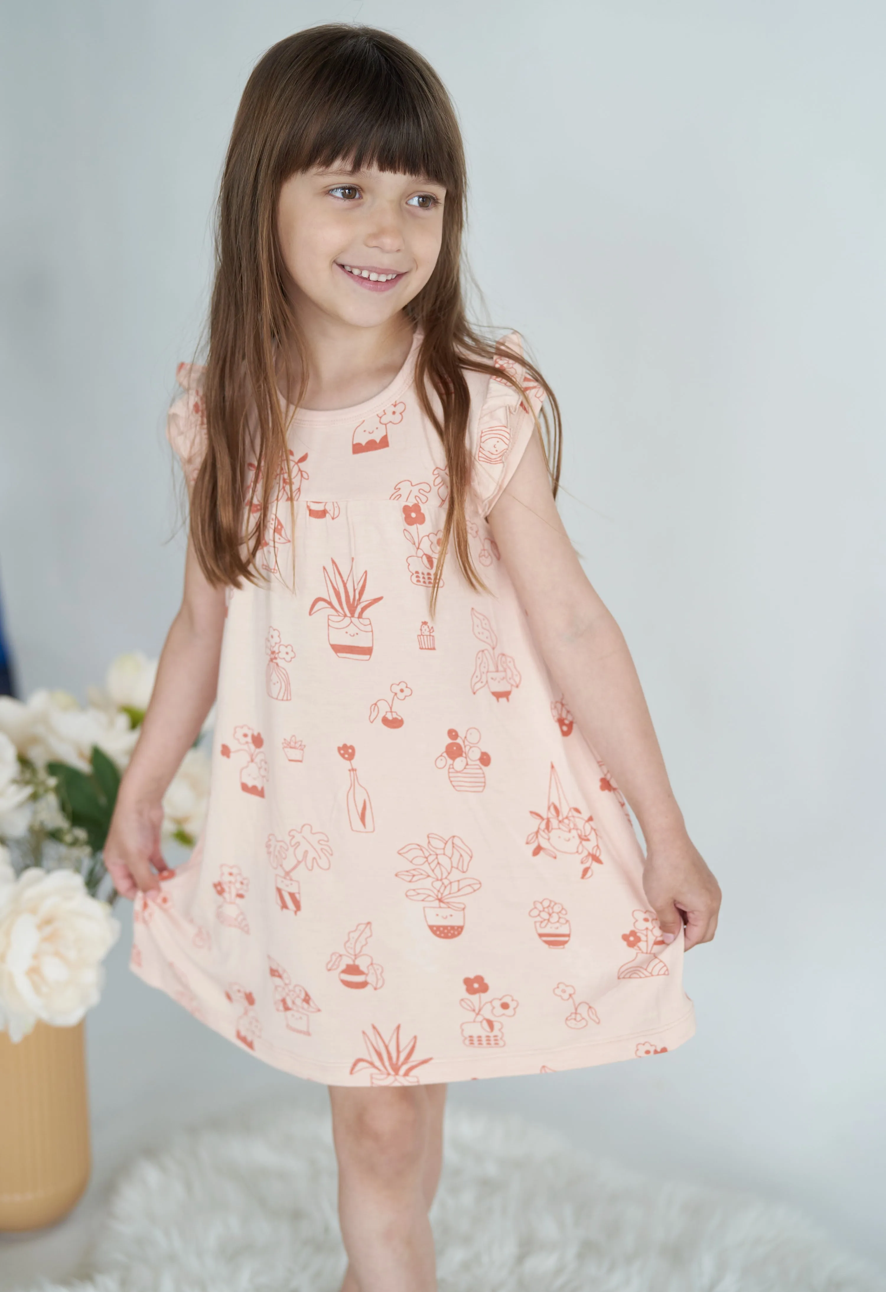 Bamboo Double Sleeve Ruffle Dress with Bloomer (Plantastic Print)