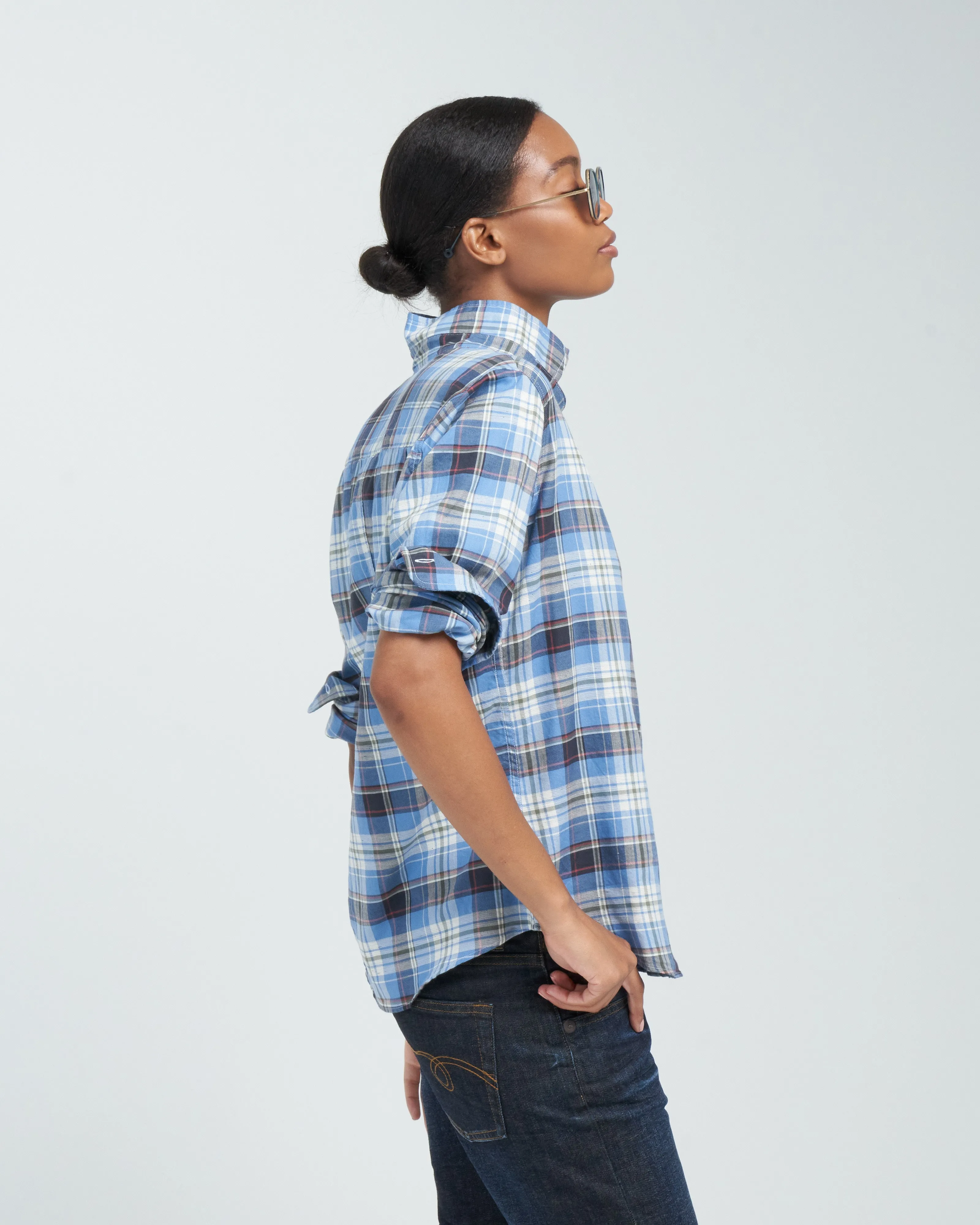 barry tailored button up shirt - slate, green, orange plaid