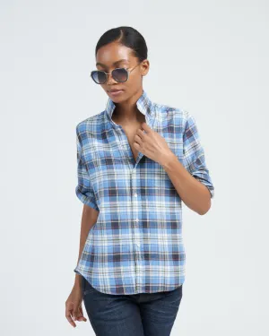 barry tailored button up shirt - slate, green, orange plaid