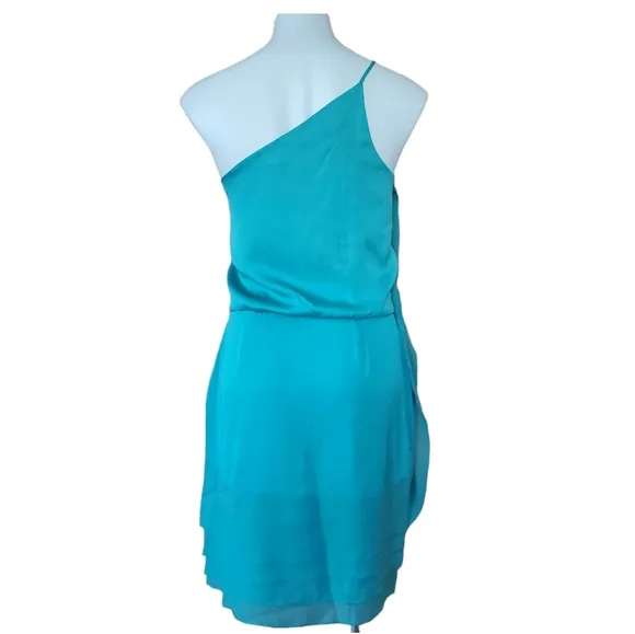 BCBGMAXAZRIA Lydia silk ruffled dress in turquoise