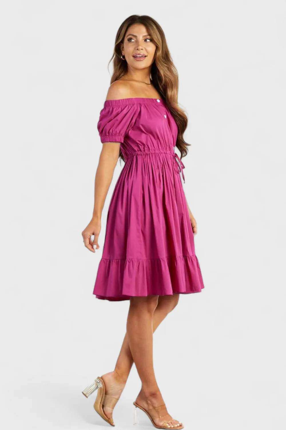 Bellissa Fuchsia Off The Shoulder Ruffle Dress