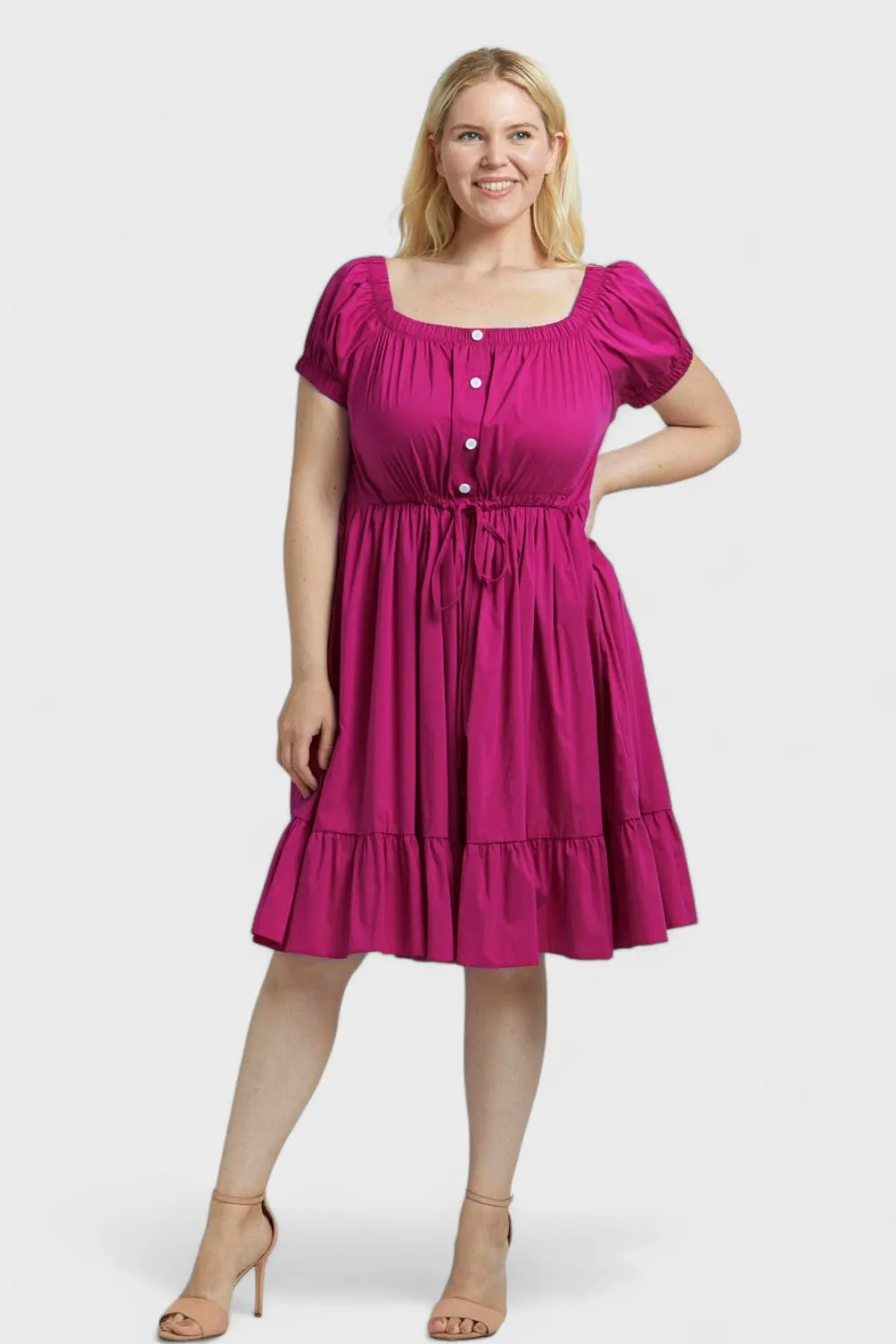 Bellissa Fuchsia Off The Shoulder Ruffle Dress