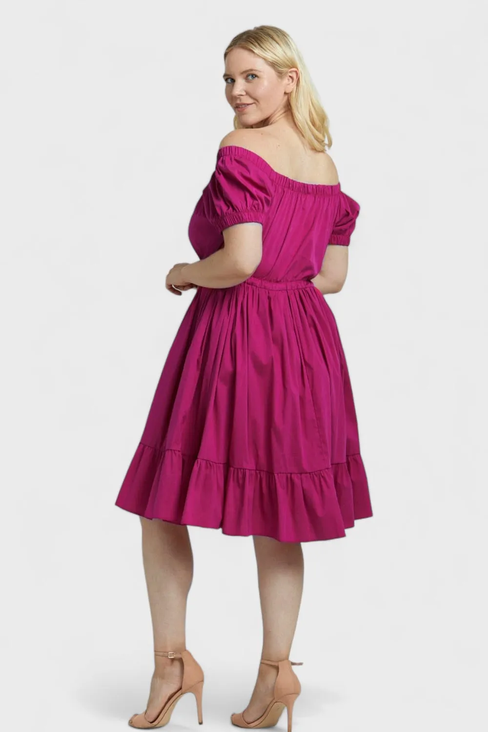 Bellissa Fuchsia Off The Shoulder Ruffle Dress