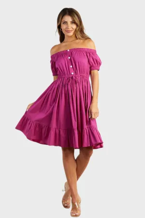 Bellissa Fuchsia Off The Shoulder Ruffle Dress