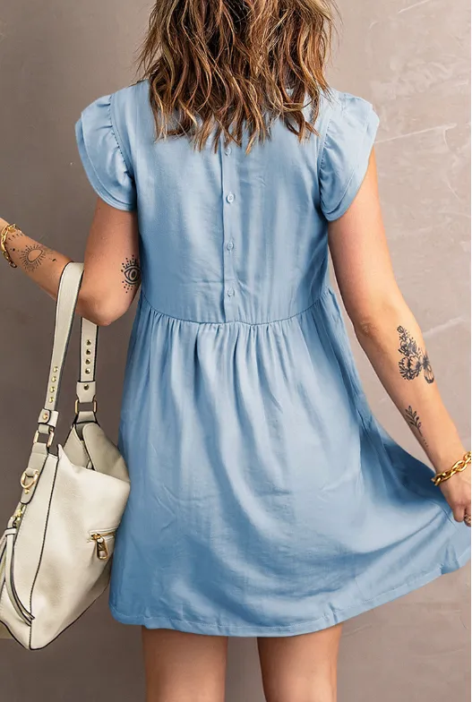 BerryBetty - Embroidered Joker Round Neck Ruffled Sleeveless Dress