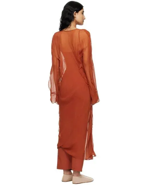 Bias Concave Long Sleeve Dress - Brick