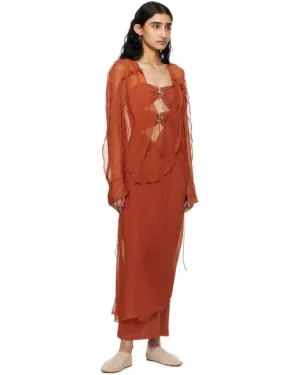 Bias Concave Long Sleeve Dress - Brick