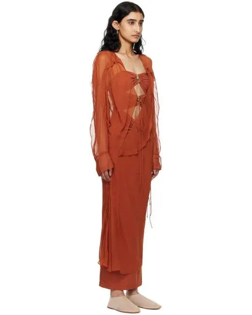Bias Concave Long Sleeve Dress - Brick