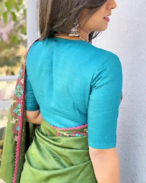 BL-X244181 TBlue Tussar Silk Blouse