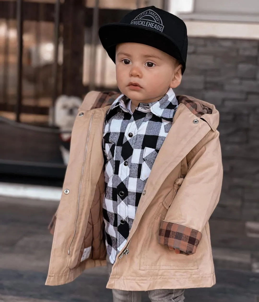 Black & White Plaid Checkered Knuckleheads Long Sleeve Plaid Rockabilly Shirt