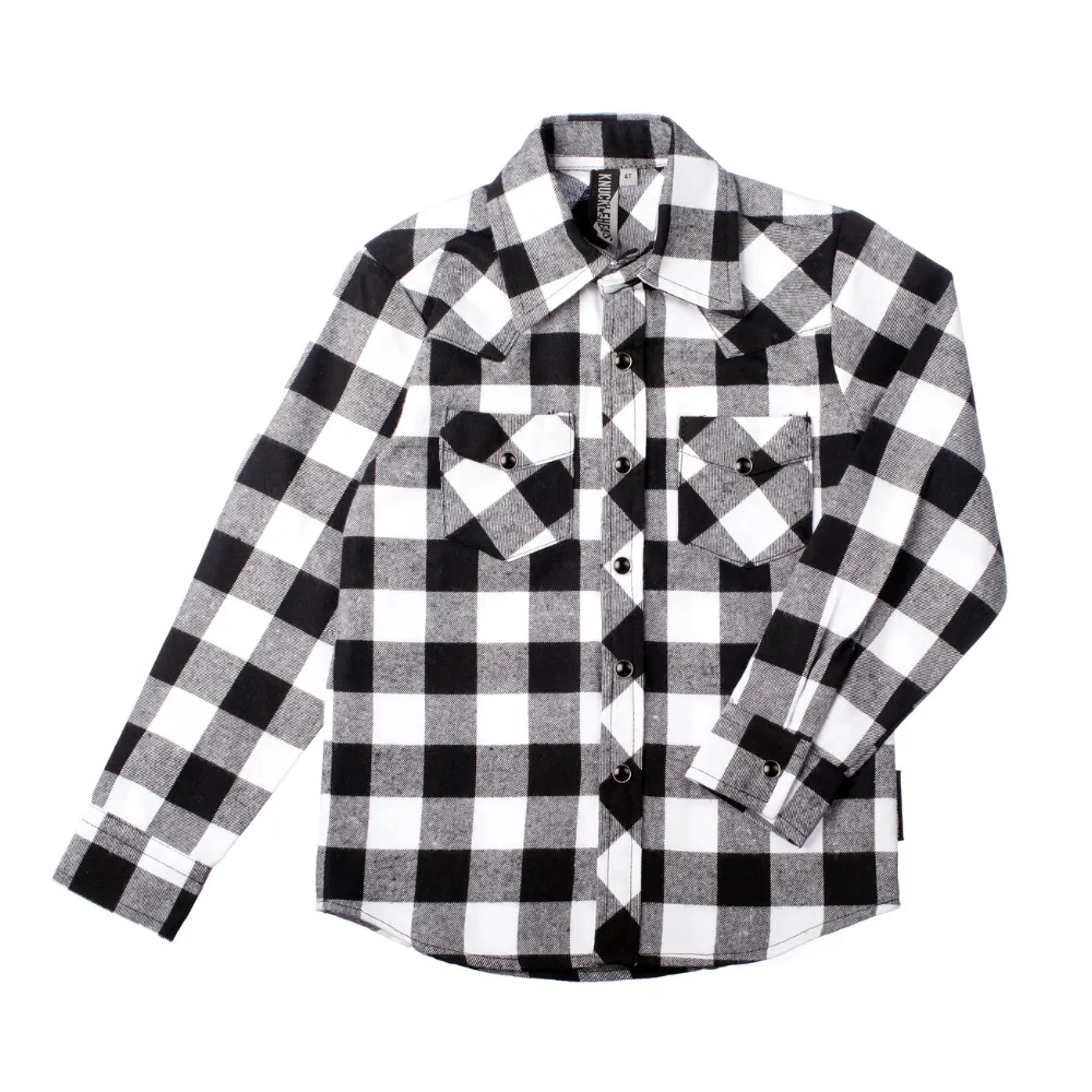 Black & White Plaid Checkered Knuckleheads Long Sleeve Plaid Rockabilly Shirt