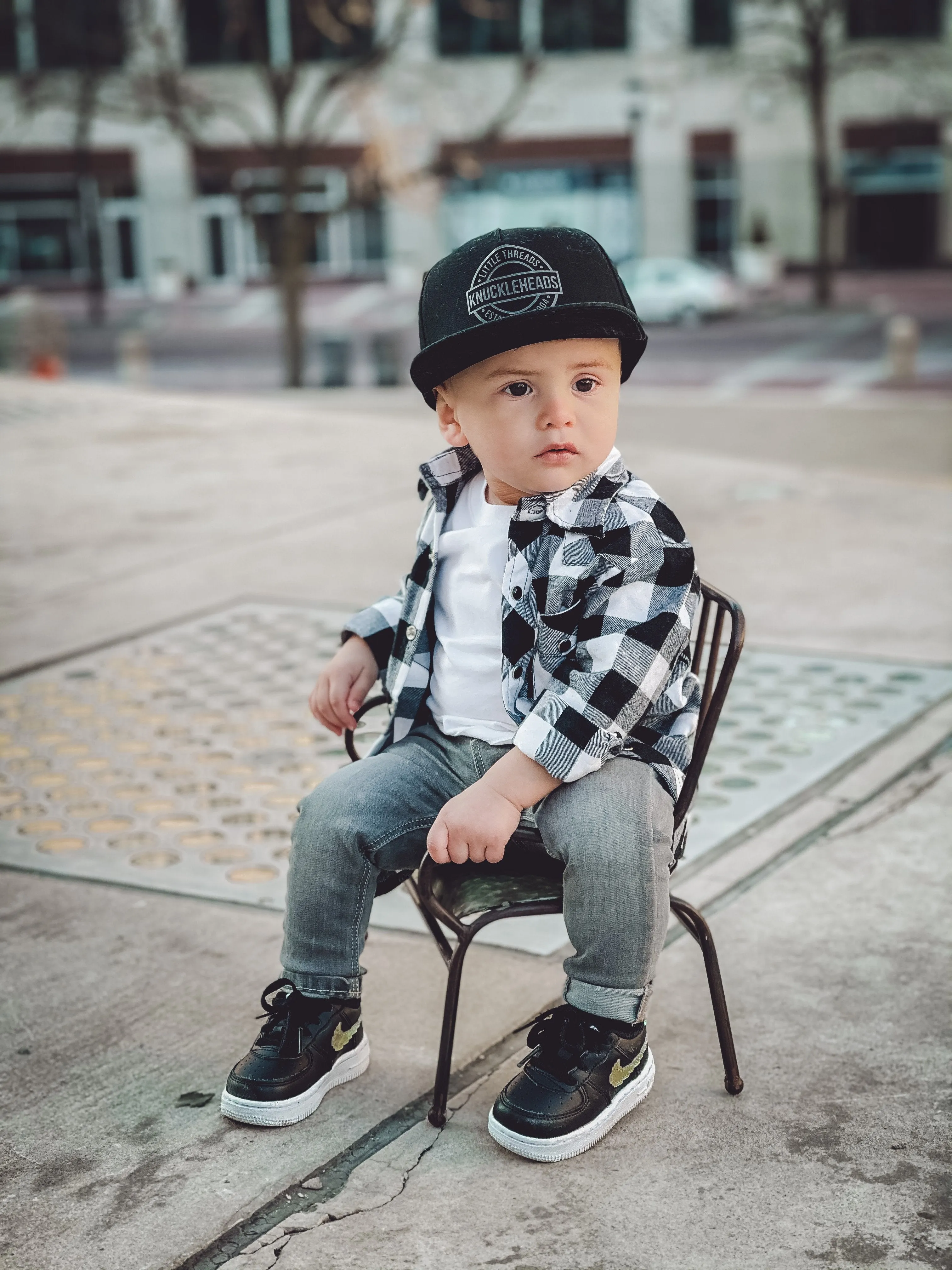 Black & White Plaid Checkered Knuckleheads Long Sleeve Plaid Rockabilly Shirt
