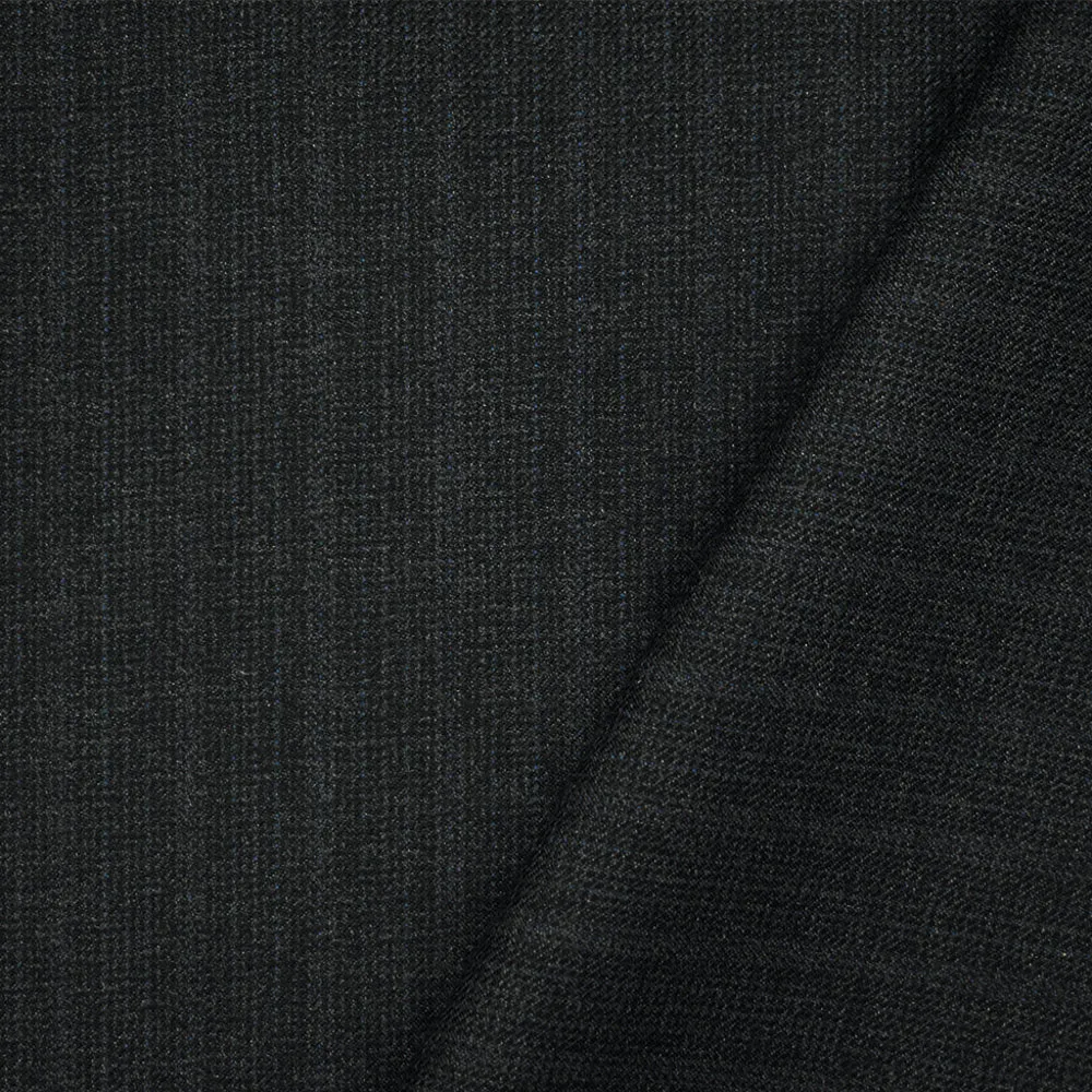 Black-Blue-Purple Wool Poly Texture Plaid Suiting Twill Woven Fabric
