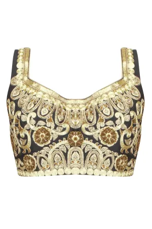 Black color embroidered blouse in raw silk