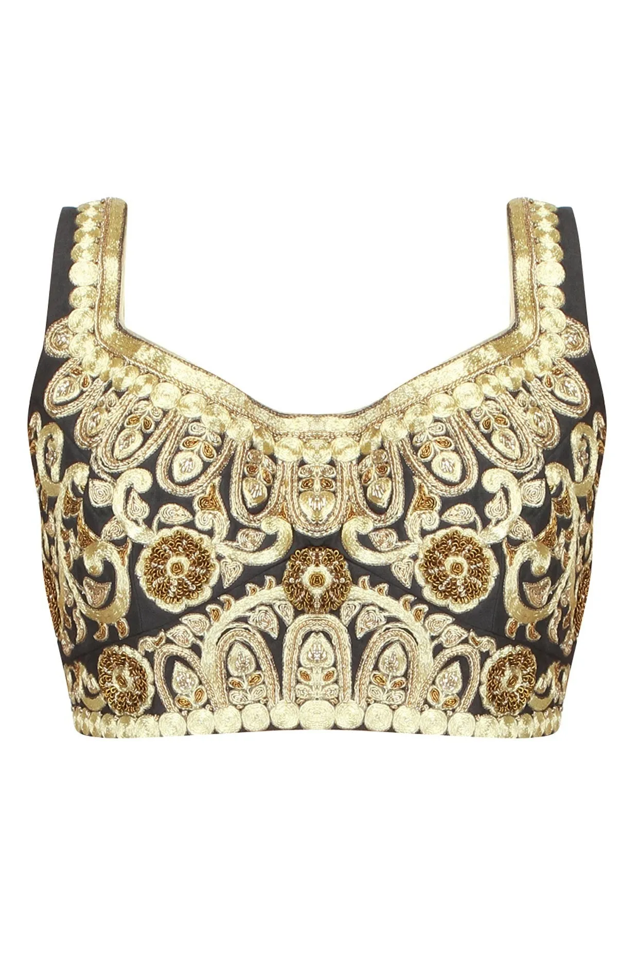 Black color embroidered blouse in raw silk