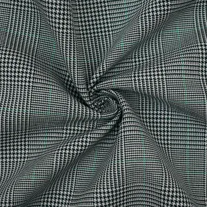Black-Gray-Green Wool-Polyester Plaid Woven Suiting Fabric