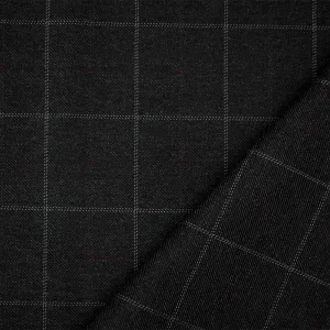 Black-Gray-Purple Polyester Wool Check Plaid Twill Woven Suiting Fabric