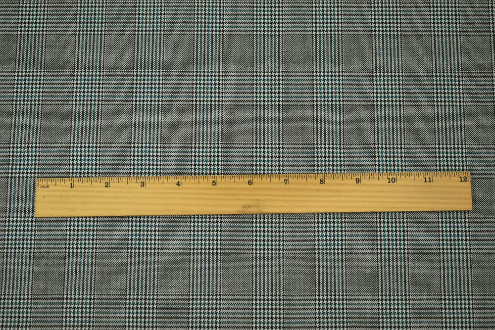 Black-Off-White-Green Poly-Wool Glen Plaid Check Suiting Woven Fabric