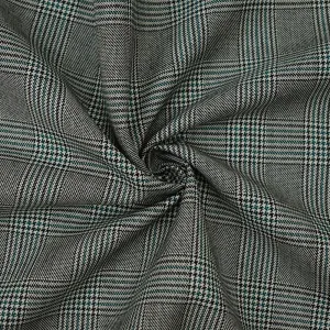 Black-Off-White-Green Poly-Wool Glen Plaid Check Suiting Woven Fabric