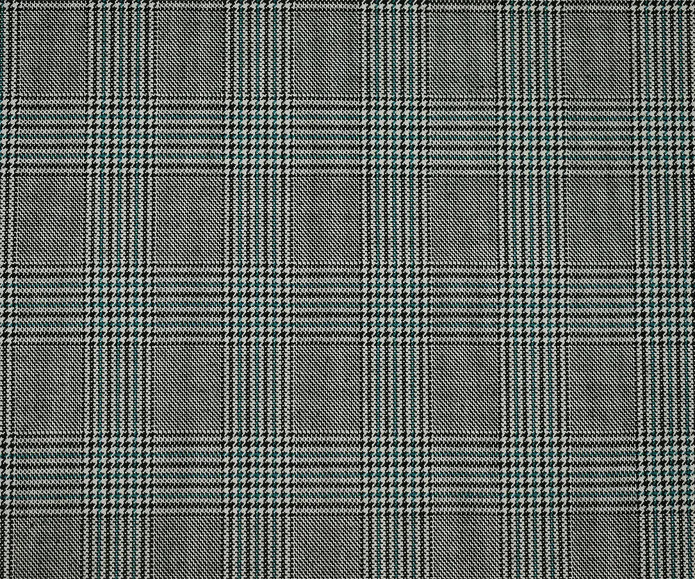 Black-Off-White-Green Poly-Wool Glen Plaid Check Suiting Woven Fabric