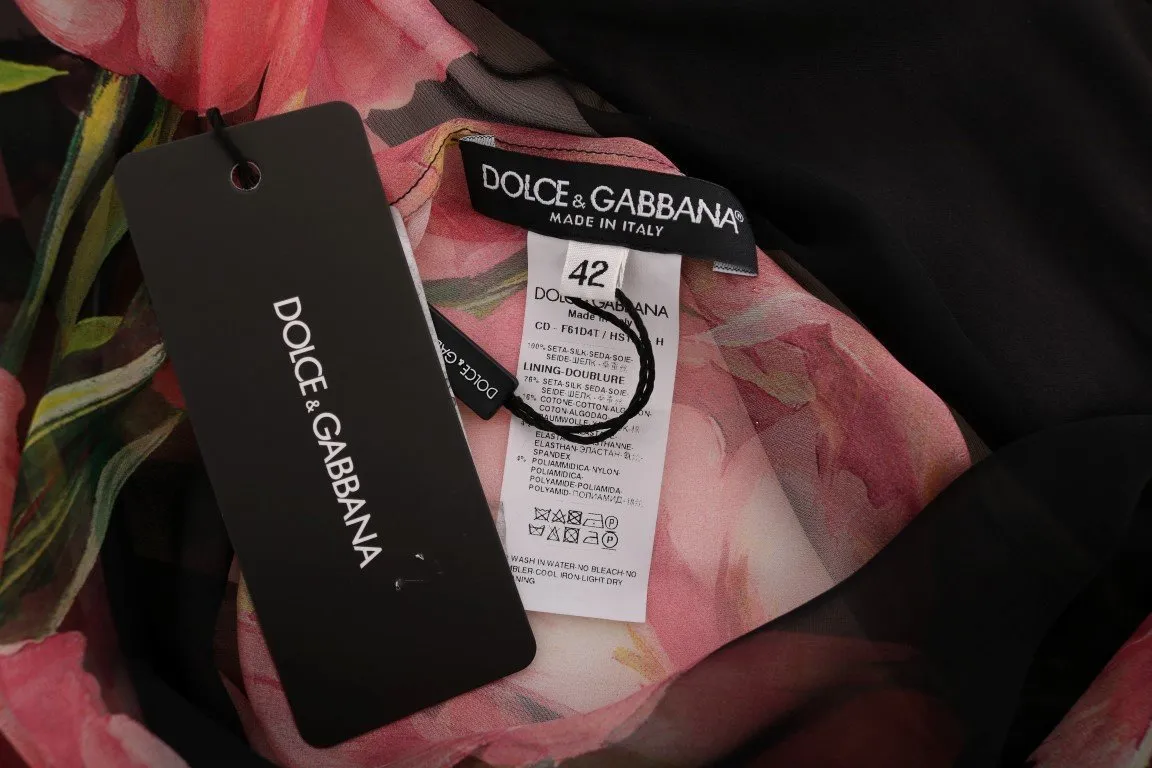 Black Pink Tulips Silk Dress