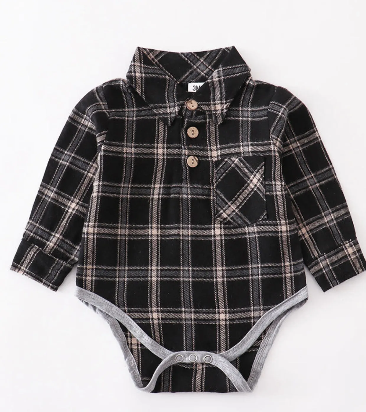 BLACK PLAID BUTTON UP ROMPER
