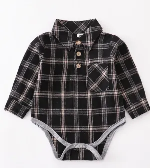 BLACK PLAID BUTTON UP ROMPER