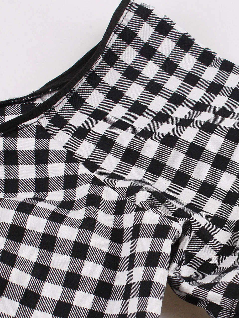 Black Plaid Off Shoulder Short Sleeve 1950S Vintage Dress