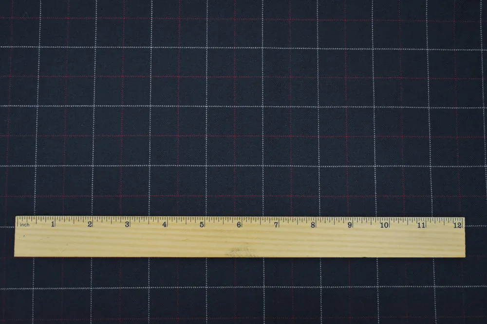 Black-Red-Gray Wool Polyester Check Twill Suiting Woven Fabric