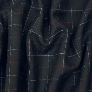 Black-Red-Gray Wool Polyester Check Twill Suiting Woven Fabric