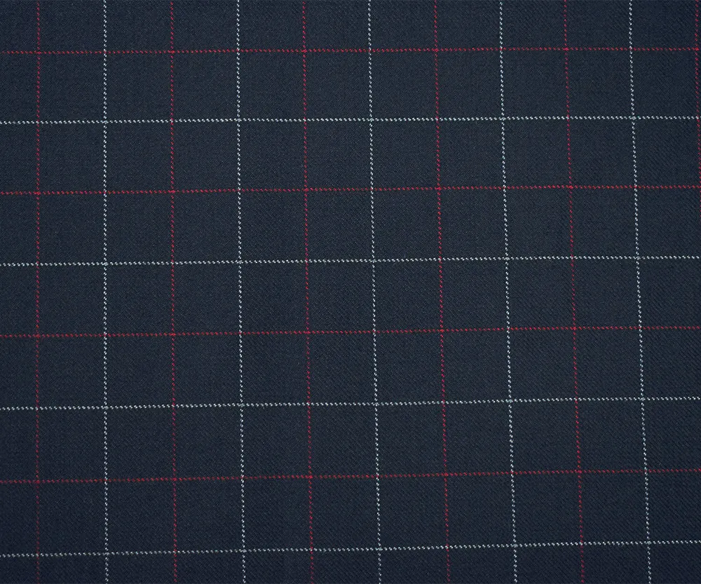Black-Red-Gray Wool Polyester Check Twill Suiting Woven Fabric