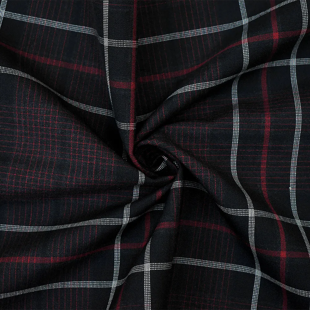 Black-Red-White Wool Polyester Plaid Shirting Woven Fabric