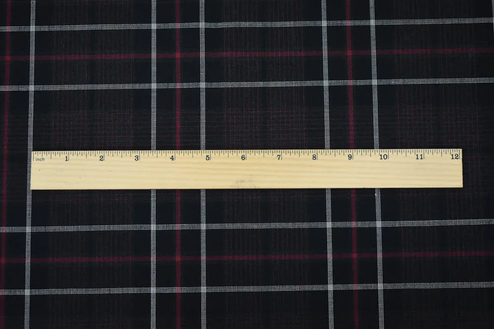 Black-Red-White Wool Polyester Plaid Shirting Woven Fabric