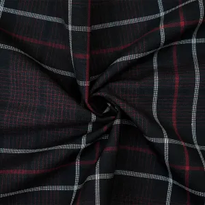 Black-Red-White Wool Polyester Plaid Shirting Woven Fabric