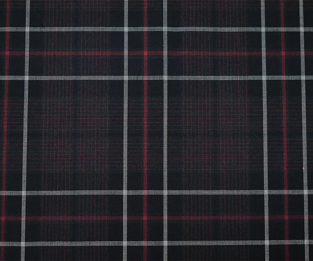 Black-Red-White Wool Polyester Plaid Shirting Woven Fabric