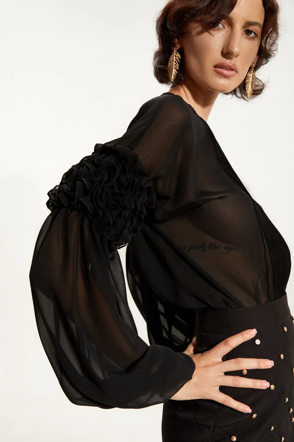 Black Ruffled Blouse
