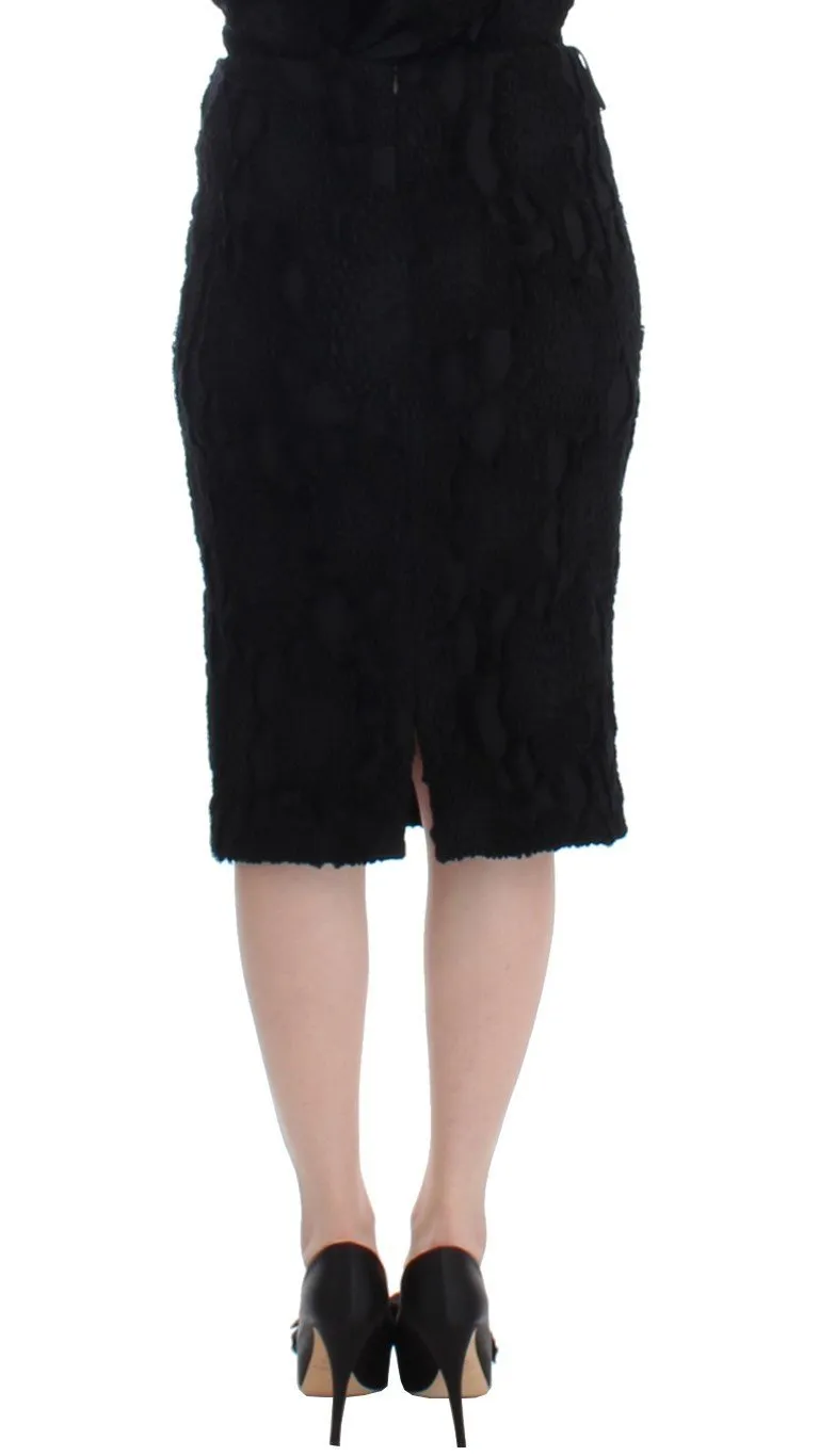 Black Silk Straight Knee-length Pencil Skirt
