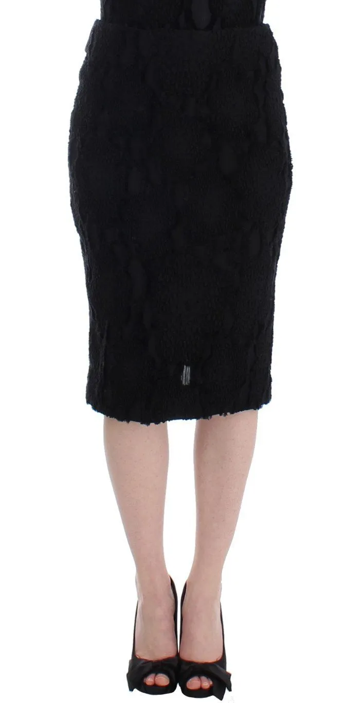 Black Silk Straight Knee-length Pencil Skirt