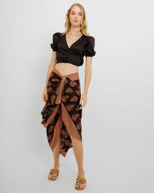 Black/ Terracota Leaves Pareo Skirt