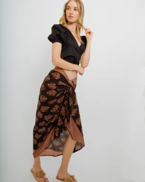Black/ Terracota Leaves Pareo Skirt