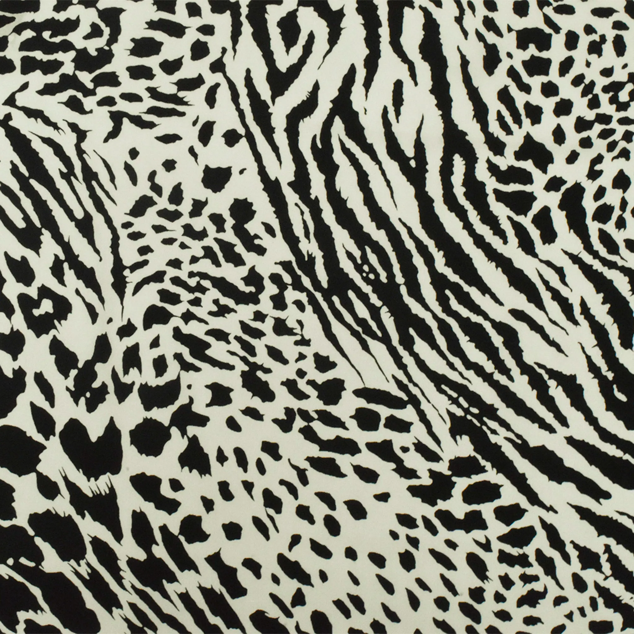 Black-White Famous Designer Silk Animal Printed Crepe De Chine Fabric