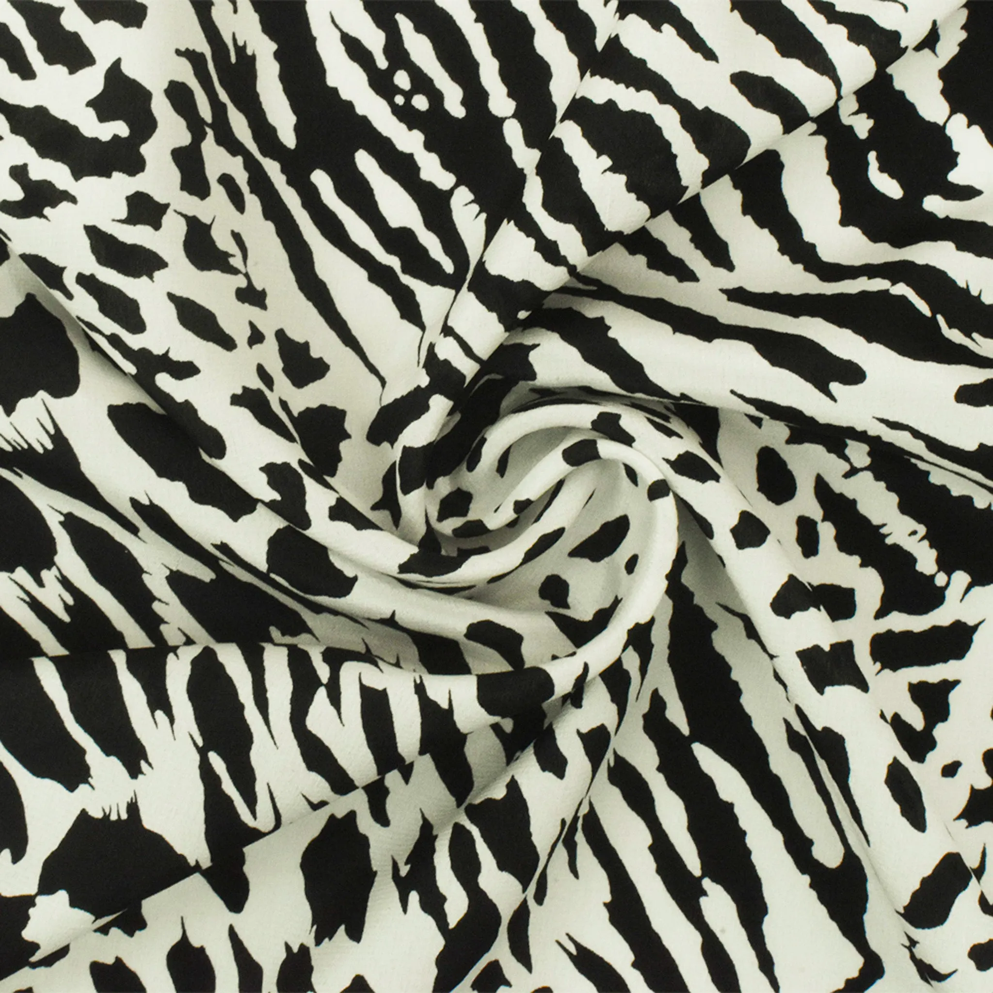 Black-White Famous Designer Silk Animal Printed Crepe De Chine Fabric