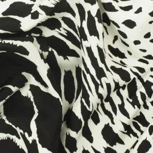 Black-White Famous Designer Silk Animal Printed Crepe De Chine Fabric