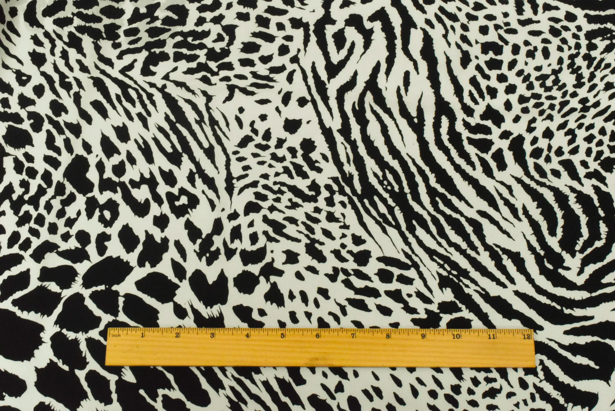 Black-White Famous Designer Silk Animal Printed Crepe De Chine Fabric