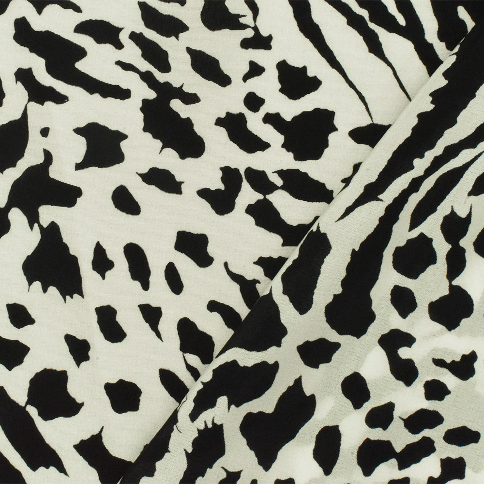 Black-White Famous Designer Silk Animal Printed Crepe De Chine Fabric