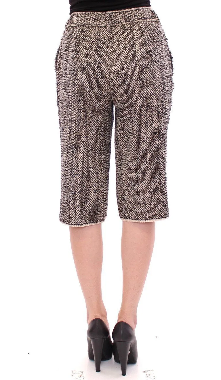 Black white wool shorts pants