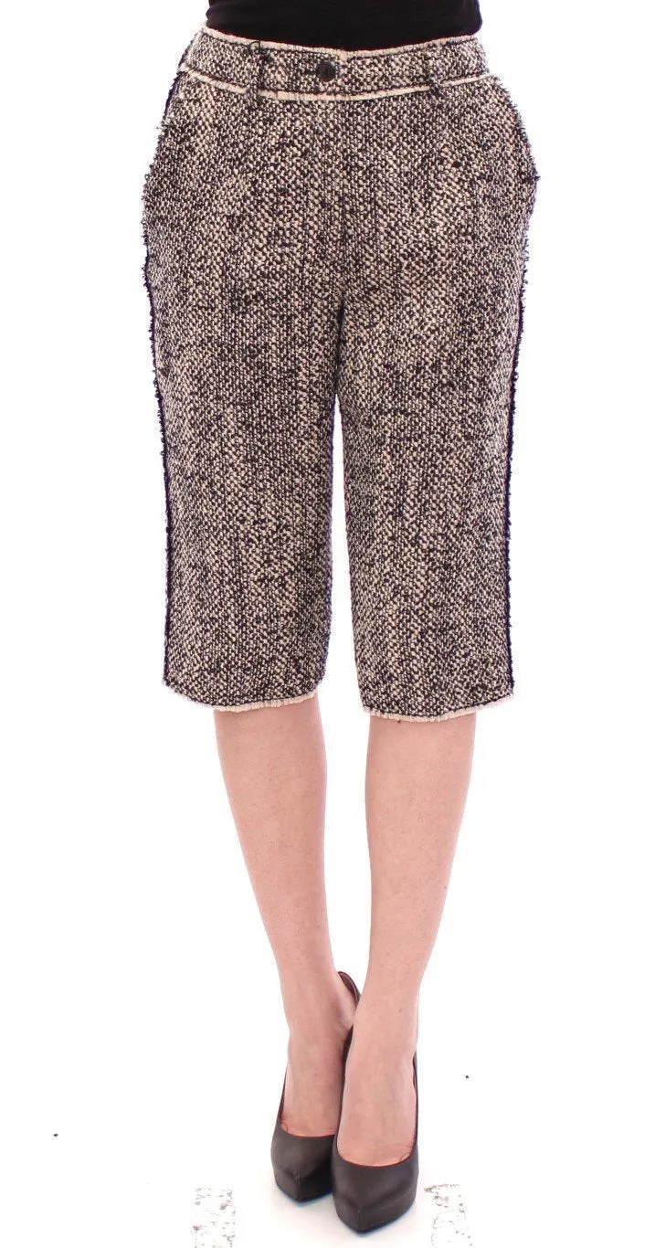 Black white wool shorts pants