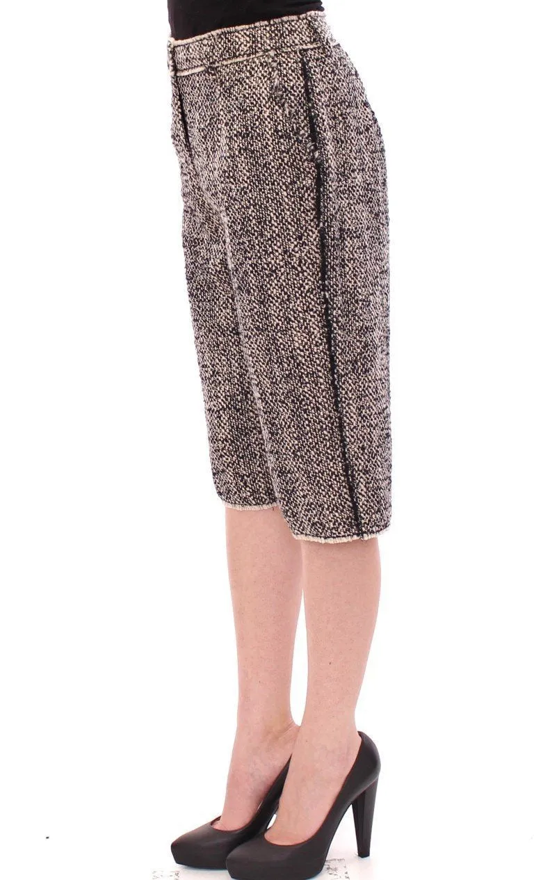 Black white wool shorts pants