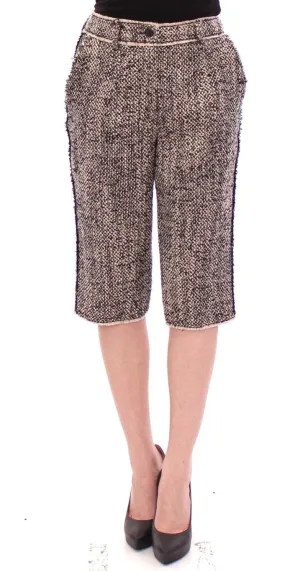 Black white wool shorts pants