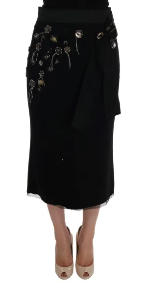 Black Wool Crystal Skirt